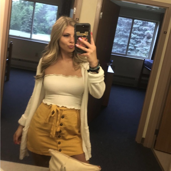 Forever 21 yellow button skirt size small tie belt - Picture 6 of 6